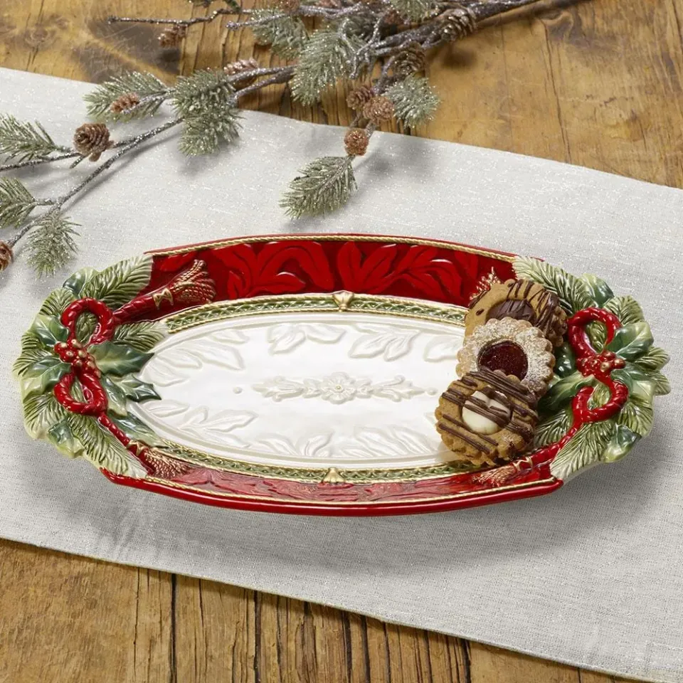 Fitz and Floyd Holiday Home vassoio ceramica piccolo natalizio