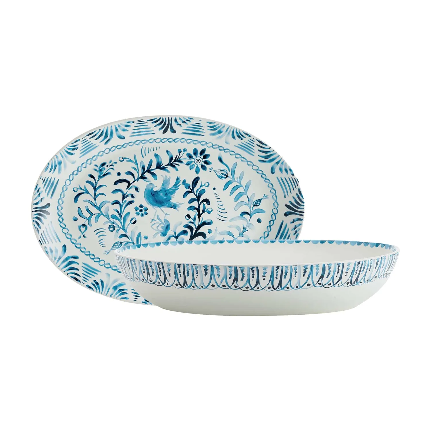 Fitz and Floyd Sicily Blue set ciotola e vassoio stoneware