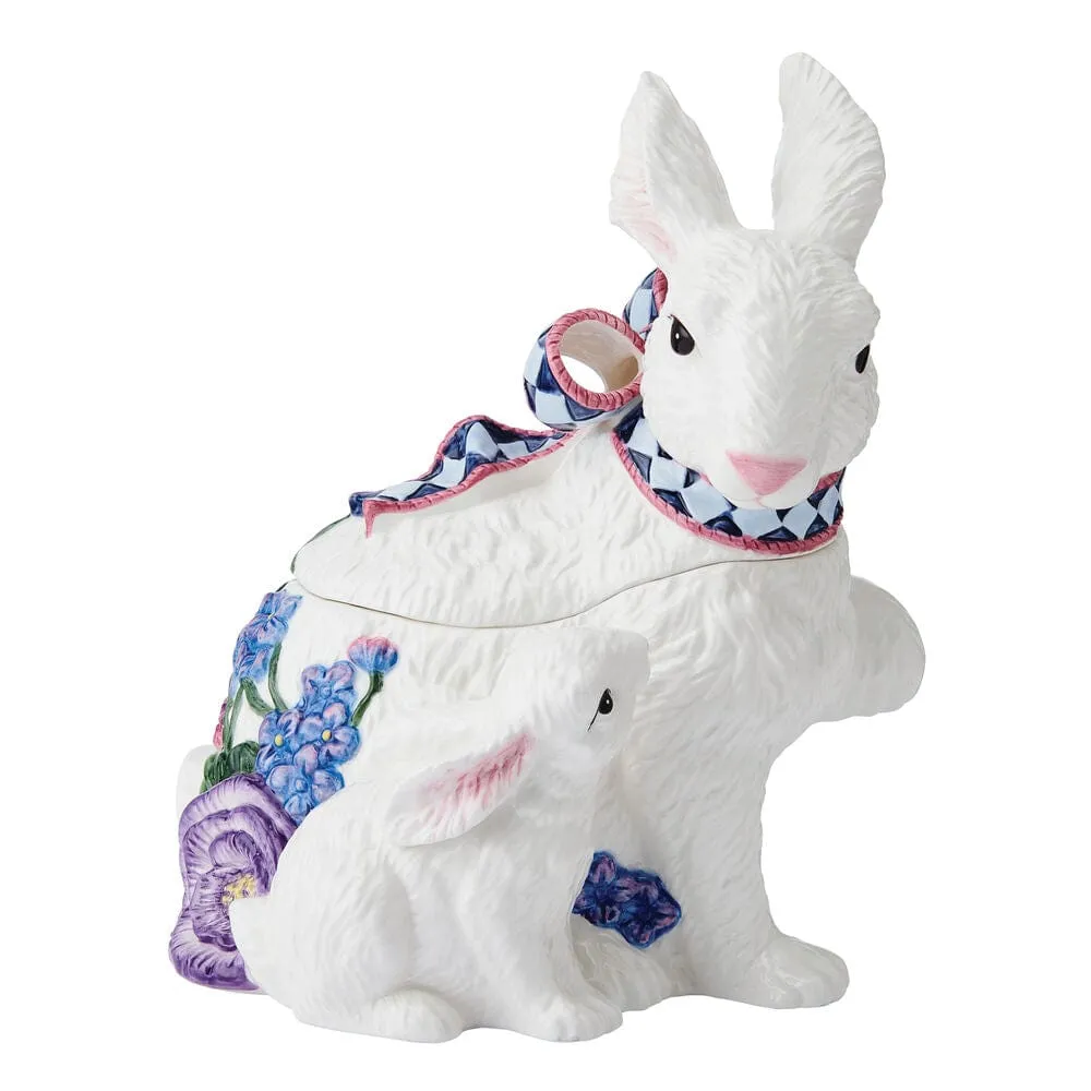 Fitz and Floyd Jardin Rabbit Biscottiera Coniglio Bianco Terracotta