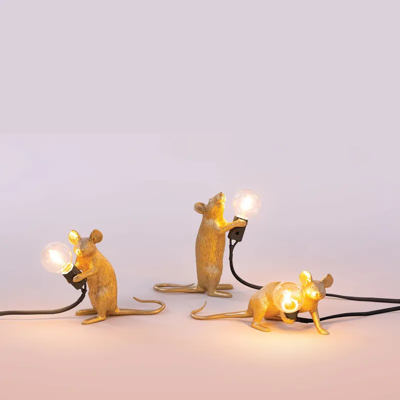 Seletti Mouse Lamp Seduto lampada topo resina gold