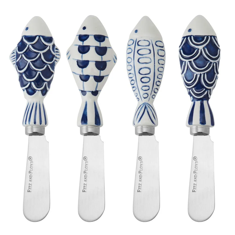 Fitz and Floyd Coastal Blue Fin set 4 spalmaburro pesce blu
