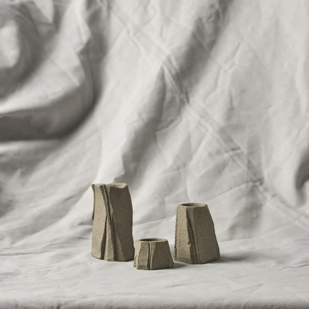 Studio Delta Pottery Lume #1 set 3 portacandele gres pietra