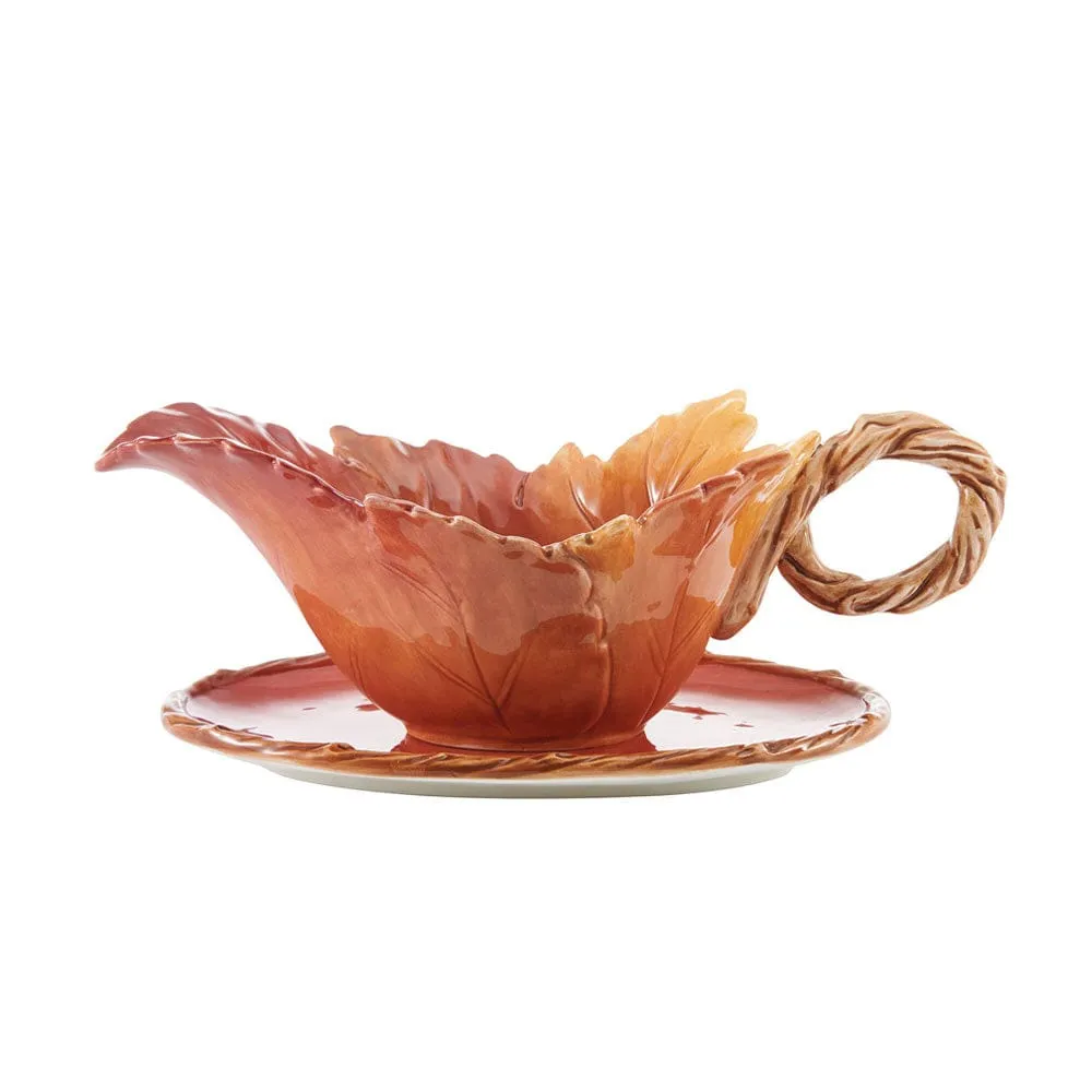 Fitz and Floyd Harvest salsiera foglia con vassoio terracotta