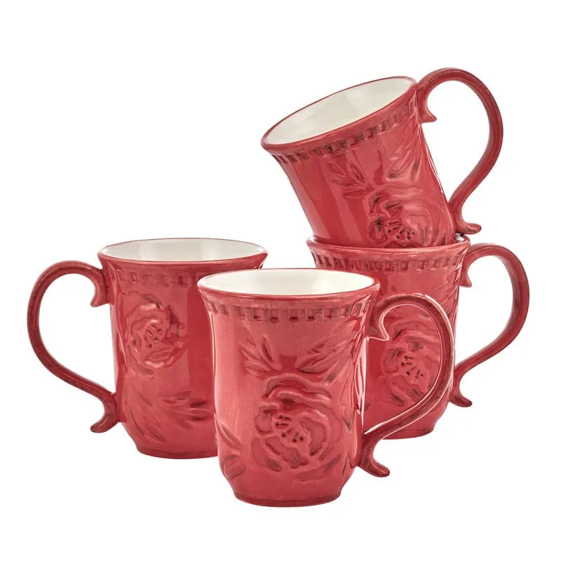Fitz and Floyd Poinsettia tazze gres rosse set 4