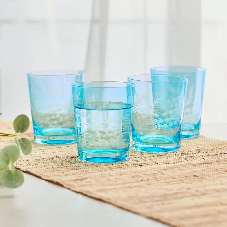 Fitz and Floyd Wildflower Double Old Fashioned bicchieri blu set 4