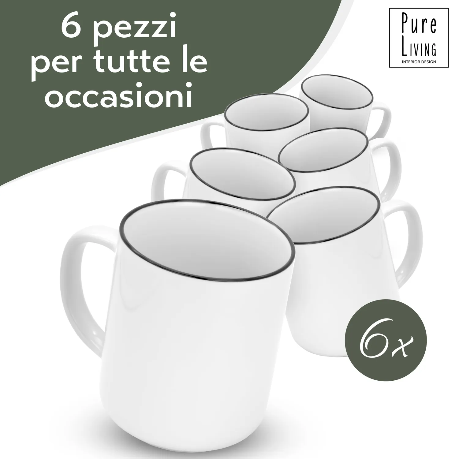 Pure Living Scandi set 6 tazzine caffè bianche porcellana