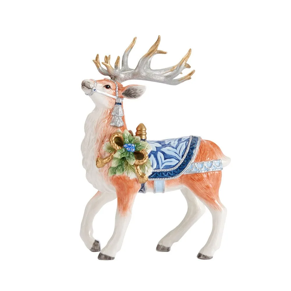 Fitz and Floyd Holiday Home Cervo statuina ceramica blu 31,5 cm