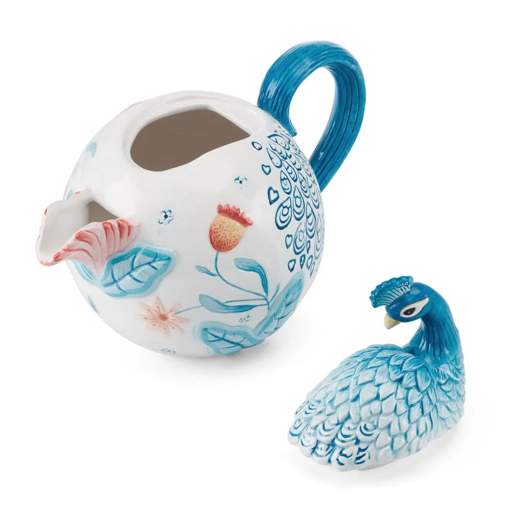 Fitz and Floyd Gracie Teiera Pavone Terracotta Fiori 1 Qt