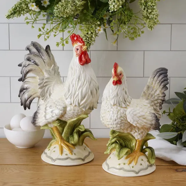 Fitz and Floyd Lantana Gallo e Gallina statuine ceramica set 2 pezzi