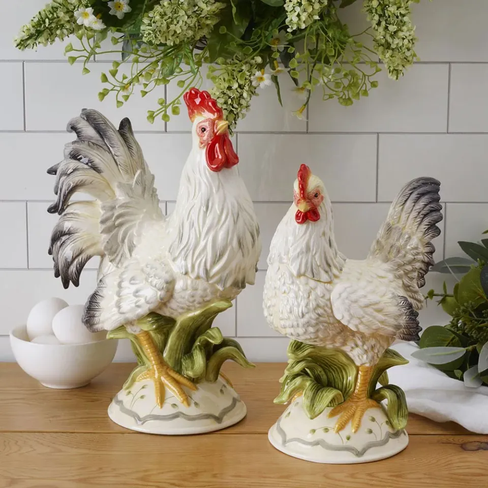 Fitz and Floyd Lantana Gallo e Gallina statuine ceramica set 2 pezzi