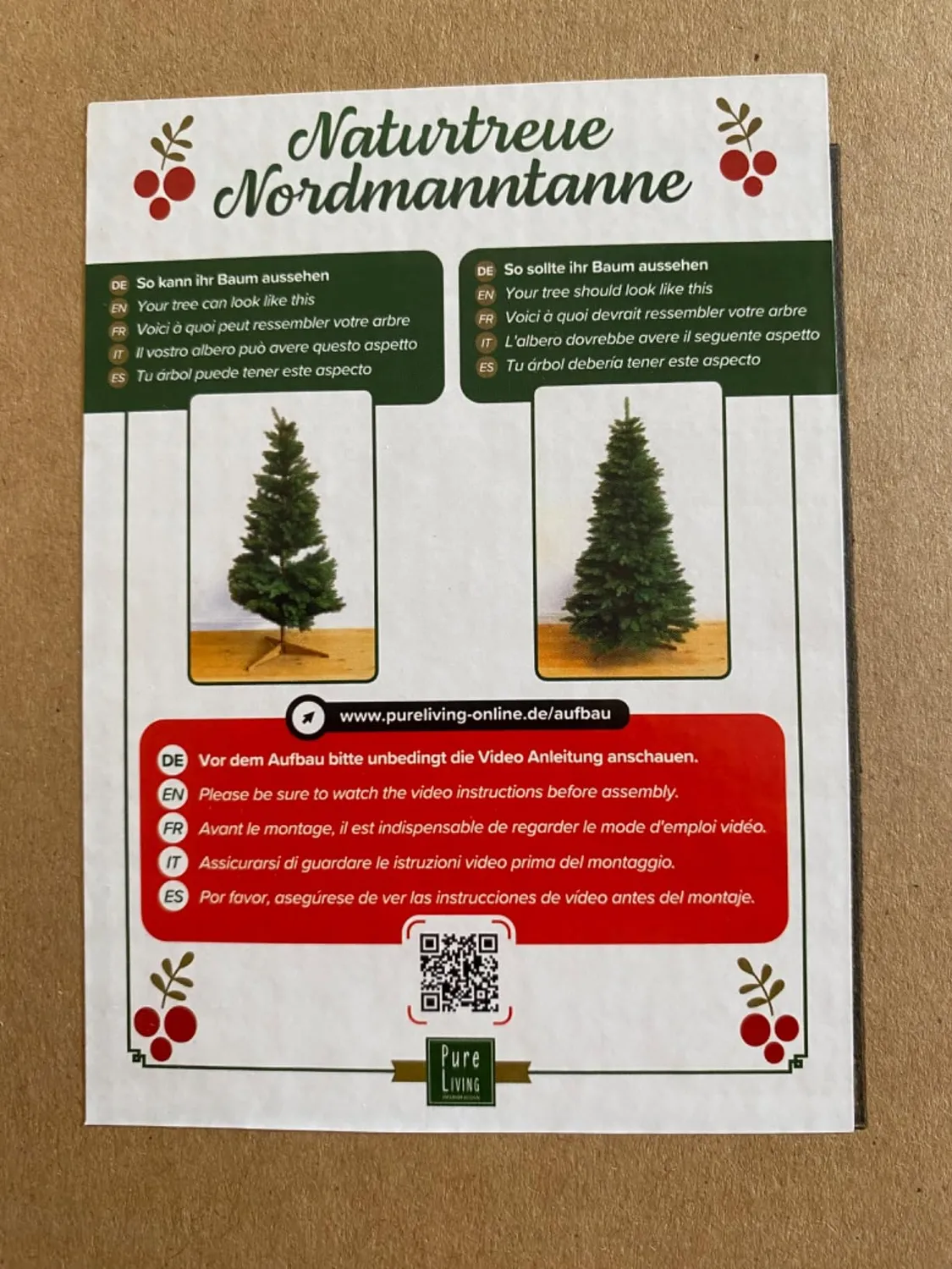 Pure Living albero di Natale artificiale 90 cm realistico legno