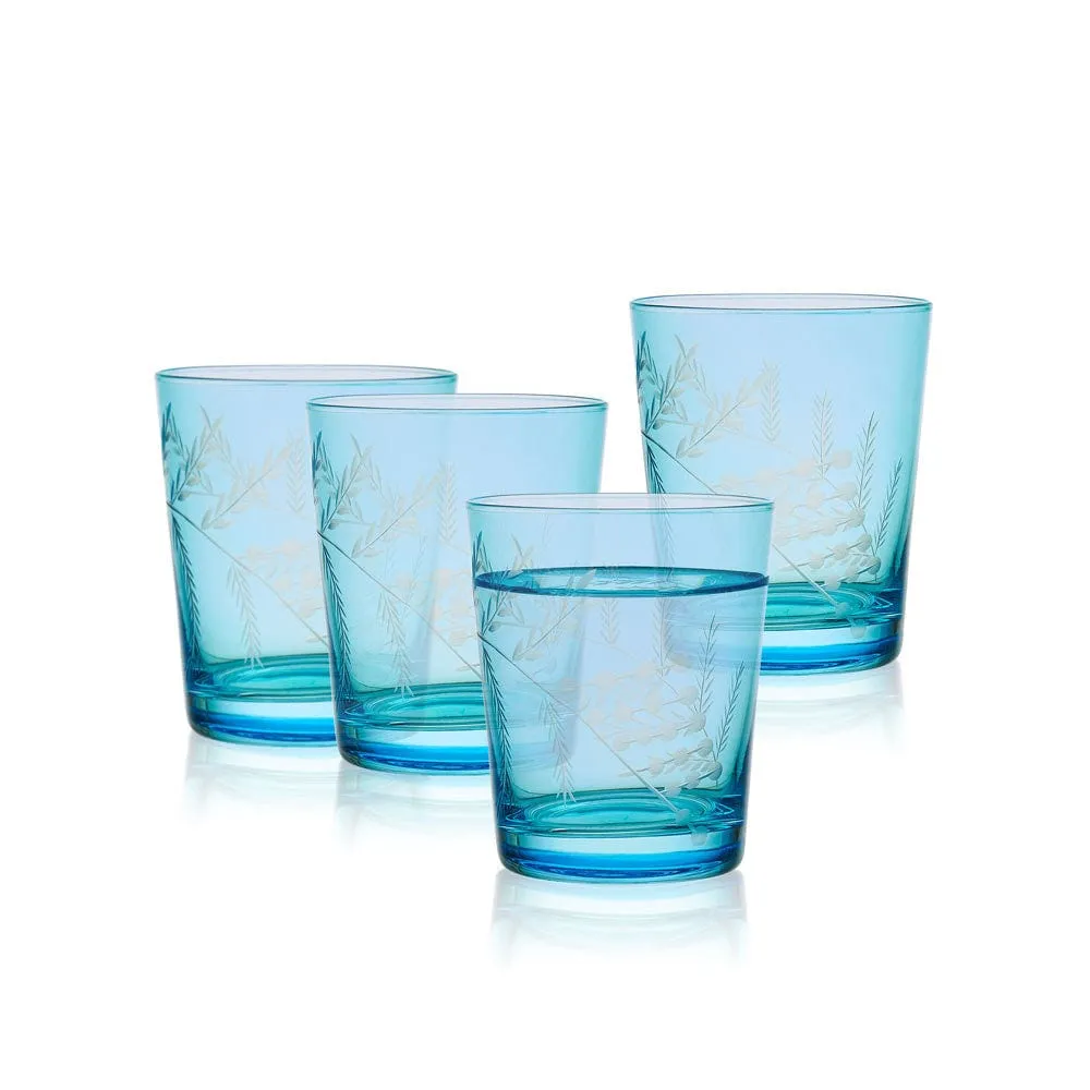 Fitz and Floyd Wildflower Double Old Fashioned bicchieri blu set 4