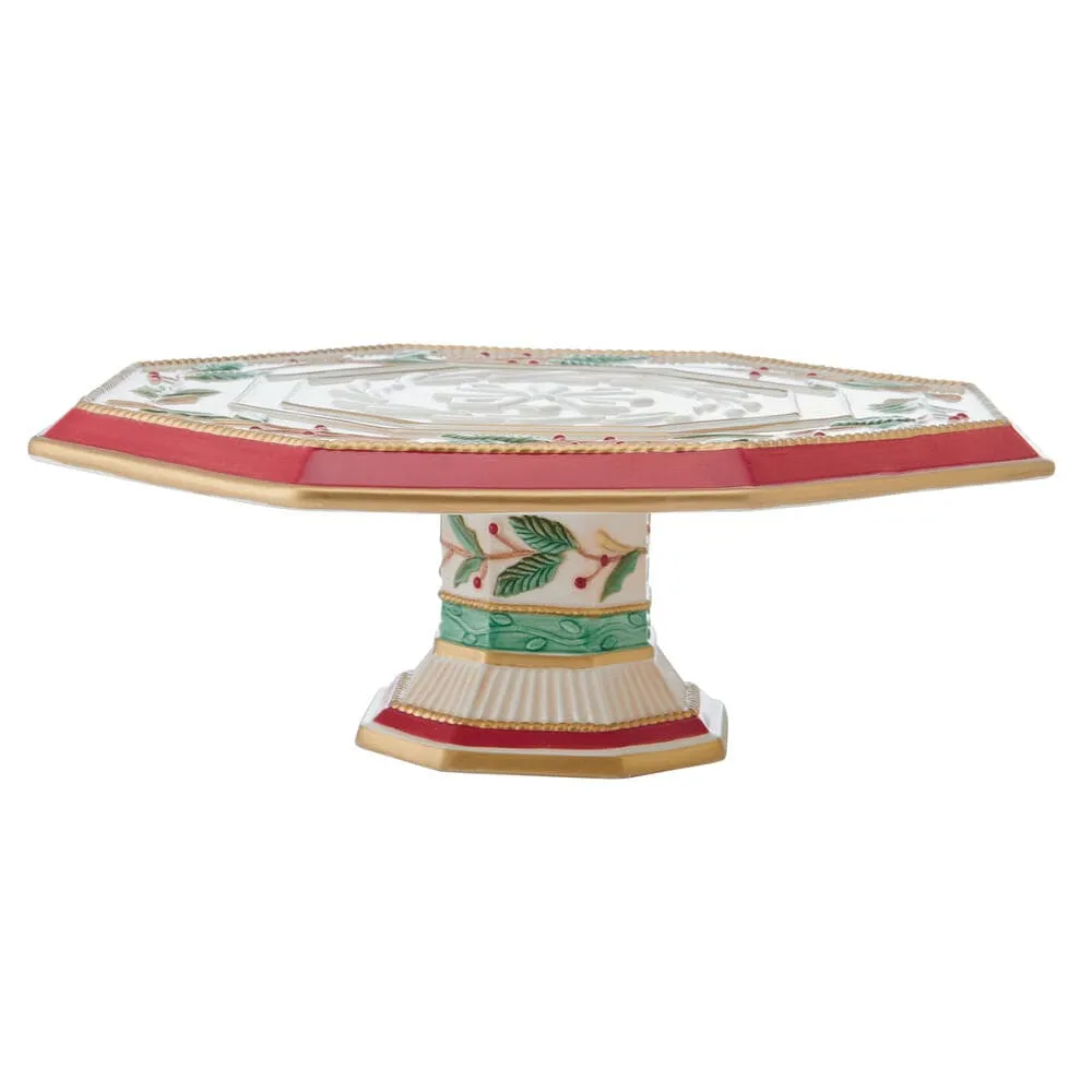 Fitz and Floyd Woodland Holiday alzata torta agrifoglio