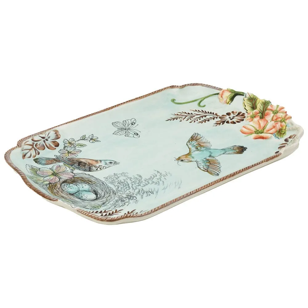 Fitz and Floyd English Garden vassoio ovale uccellini blu
