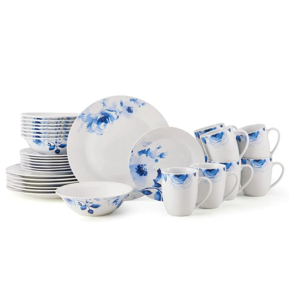 Fitz and Floyd Bloom Servizio Piatti 32 Pezzi per 8 Blu Porcellana