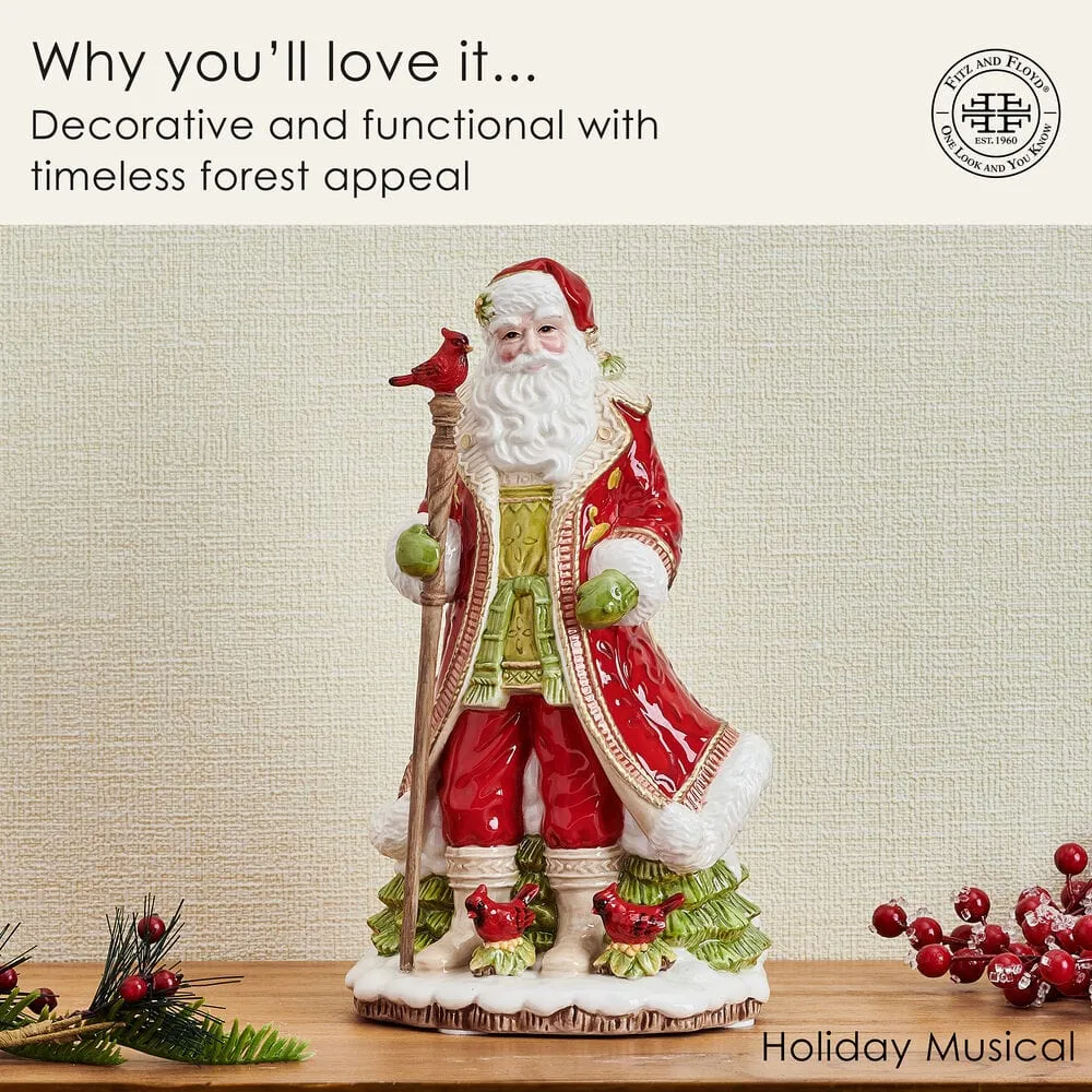 Fitz and Floyd Poinsettia statuina musicale Babbo Natale 26 cm