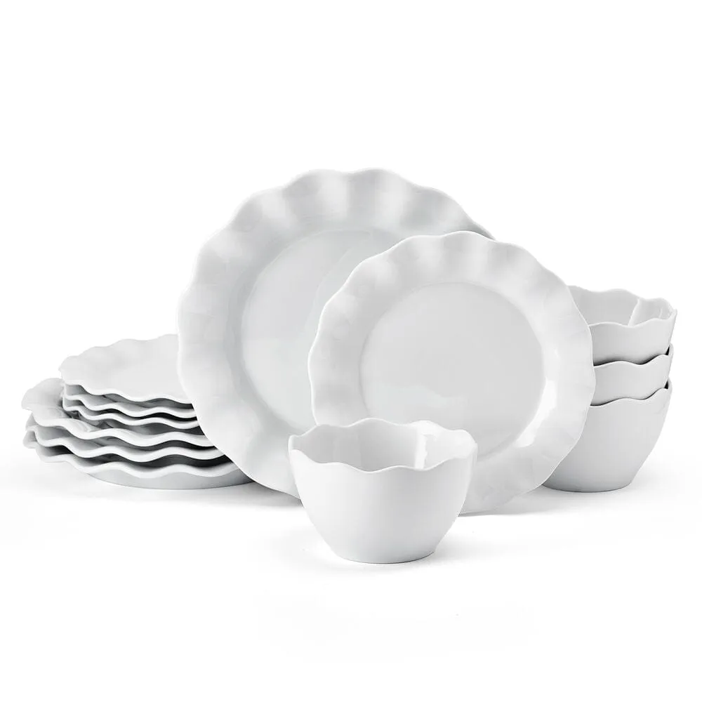Fitz and Floyd Everyday White Scalloped servizio piatti 12 pezzi bianco