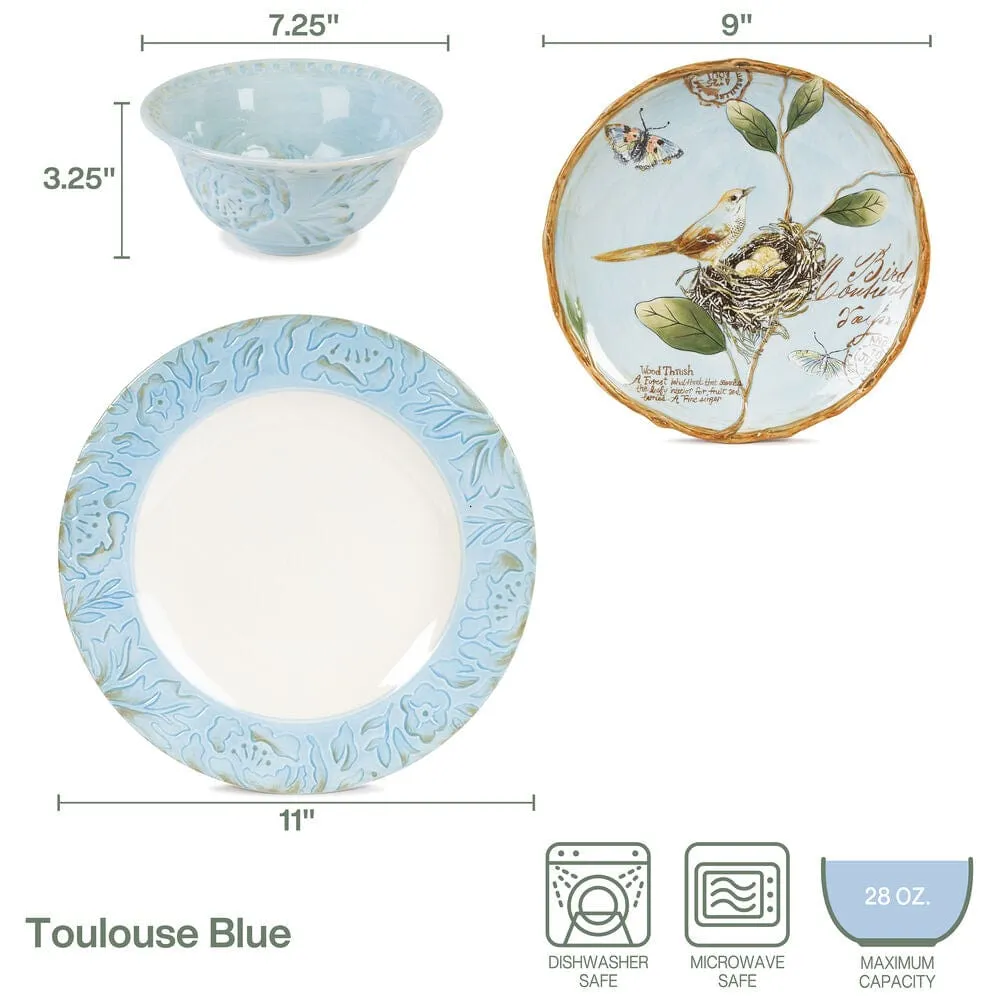 Fitz and Floyd Toulouse Blue servizio piatti 12 pezzi stoneware