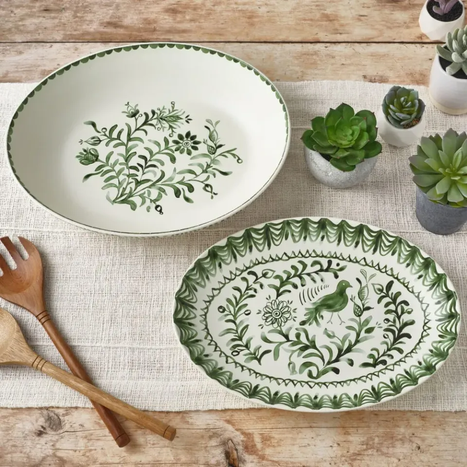 Fitz and Floyd Sicily Green ciotola e vassoio portata gres verde