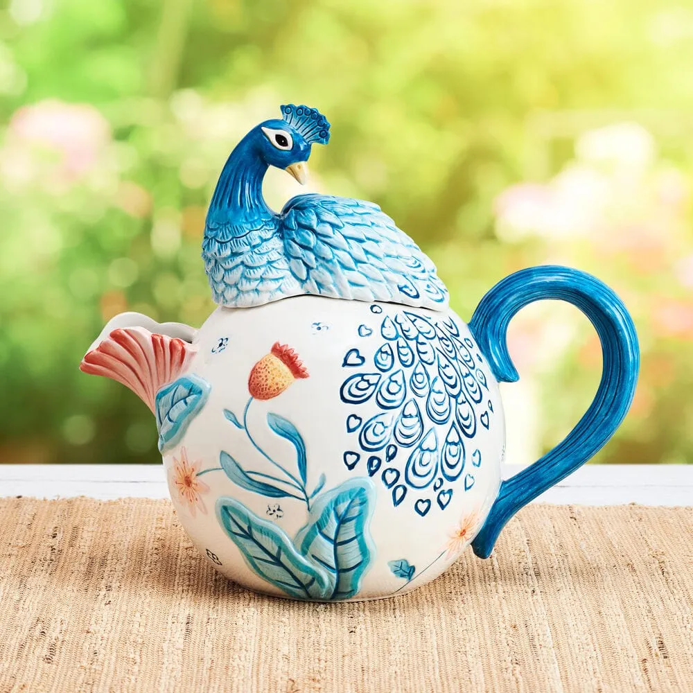 Fitz and Floyd Gracie Teiera Pavone Terracotta Fiori 1 Qt