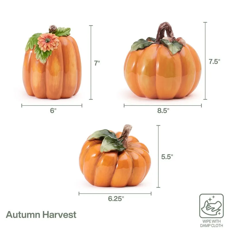 Fitz and Floyd Harvest Halloween statuine zucche set 3 pezzi terracotta
