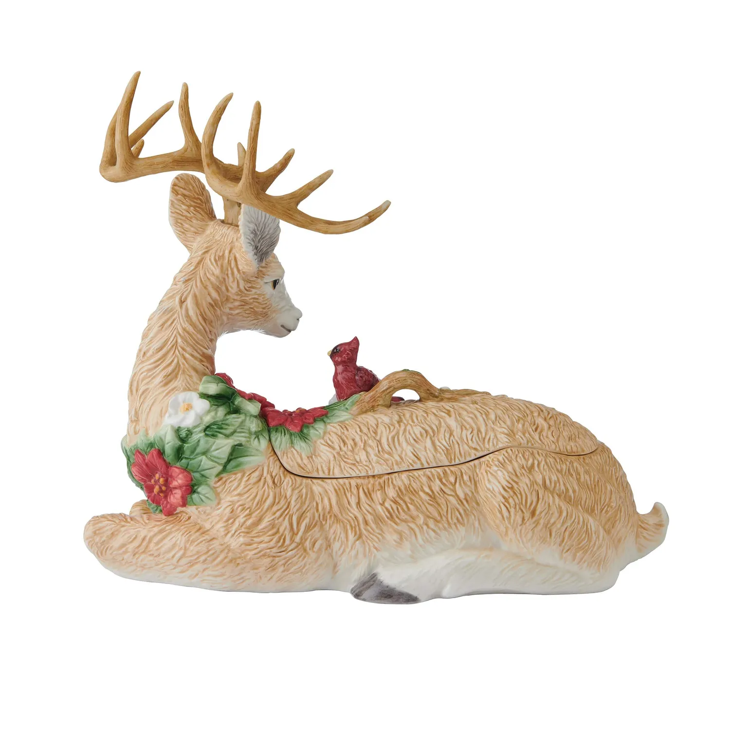 Fitz and Floyd Poinsettia Holiday Deer biscottiera cervo