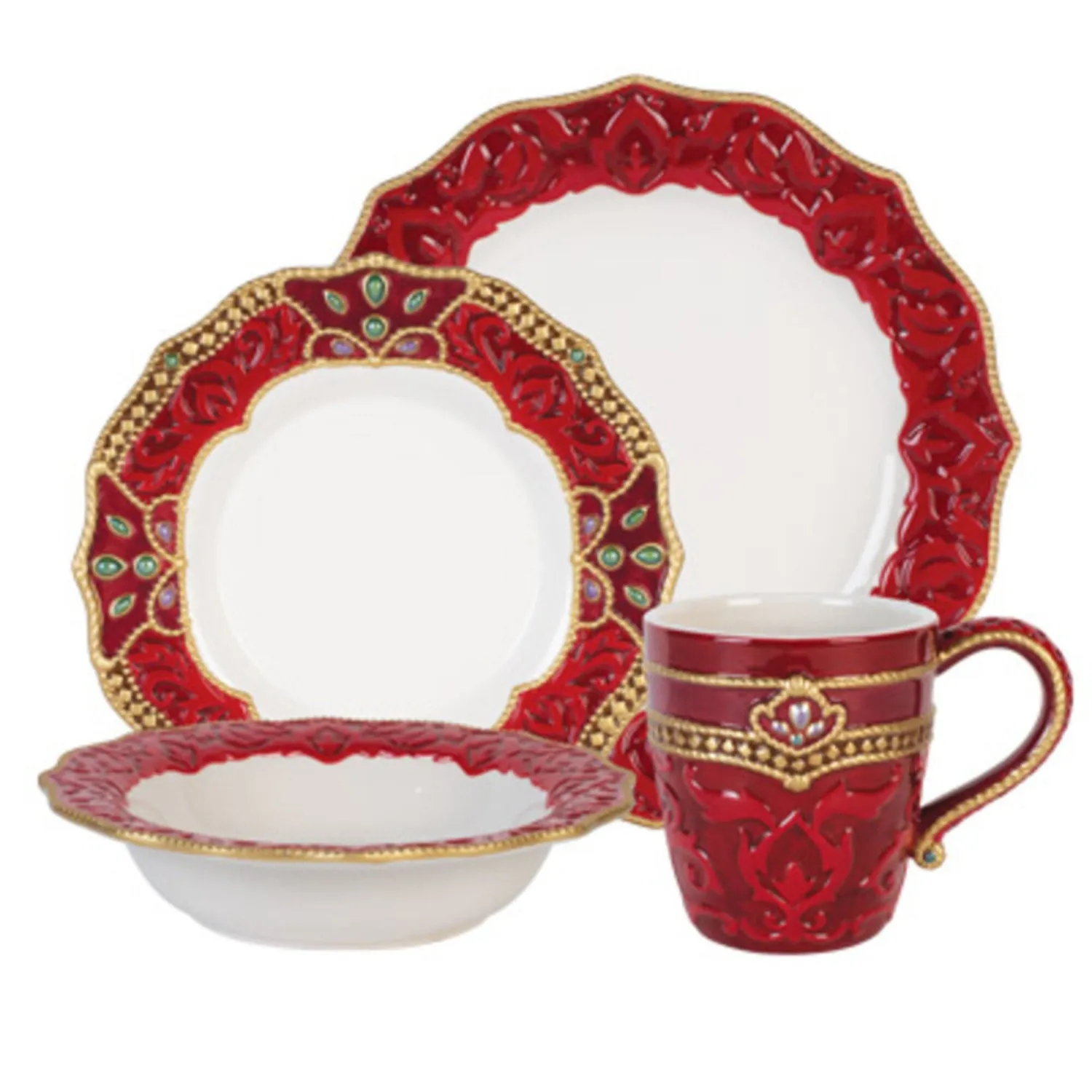 Fitz and Floyd Renaissance Holiday servizio 4 pezzi rosso oro