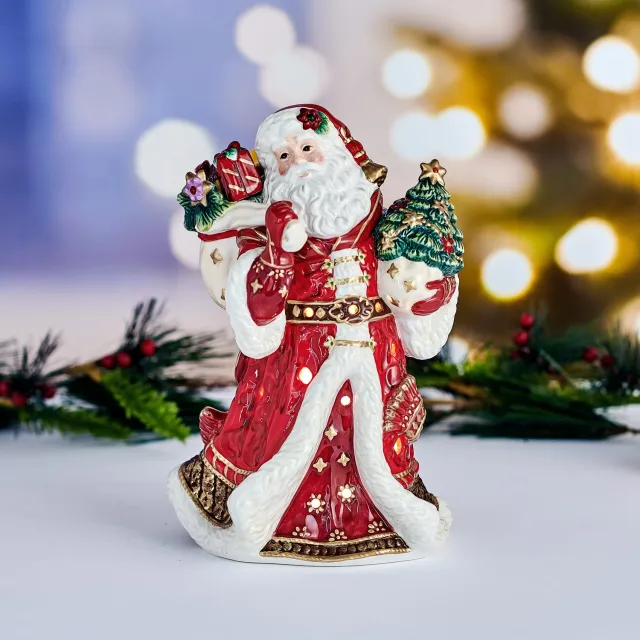 Fitz and Floyd Renaissance Holiday Luminary Santa statuetta LED rossa 23 cm