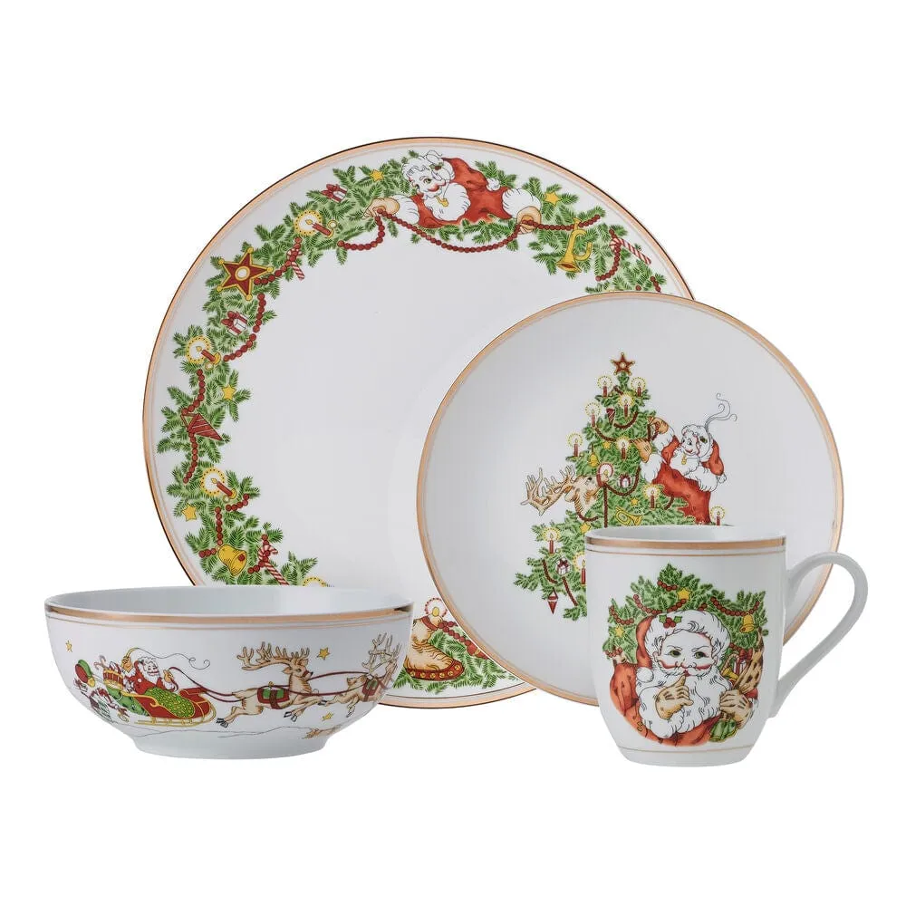 Fitz and Floyd St. Nicholas Gold servizio piatti 16 pz porcellana