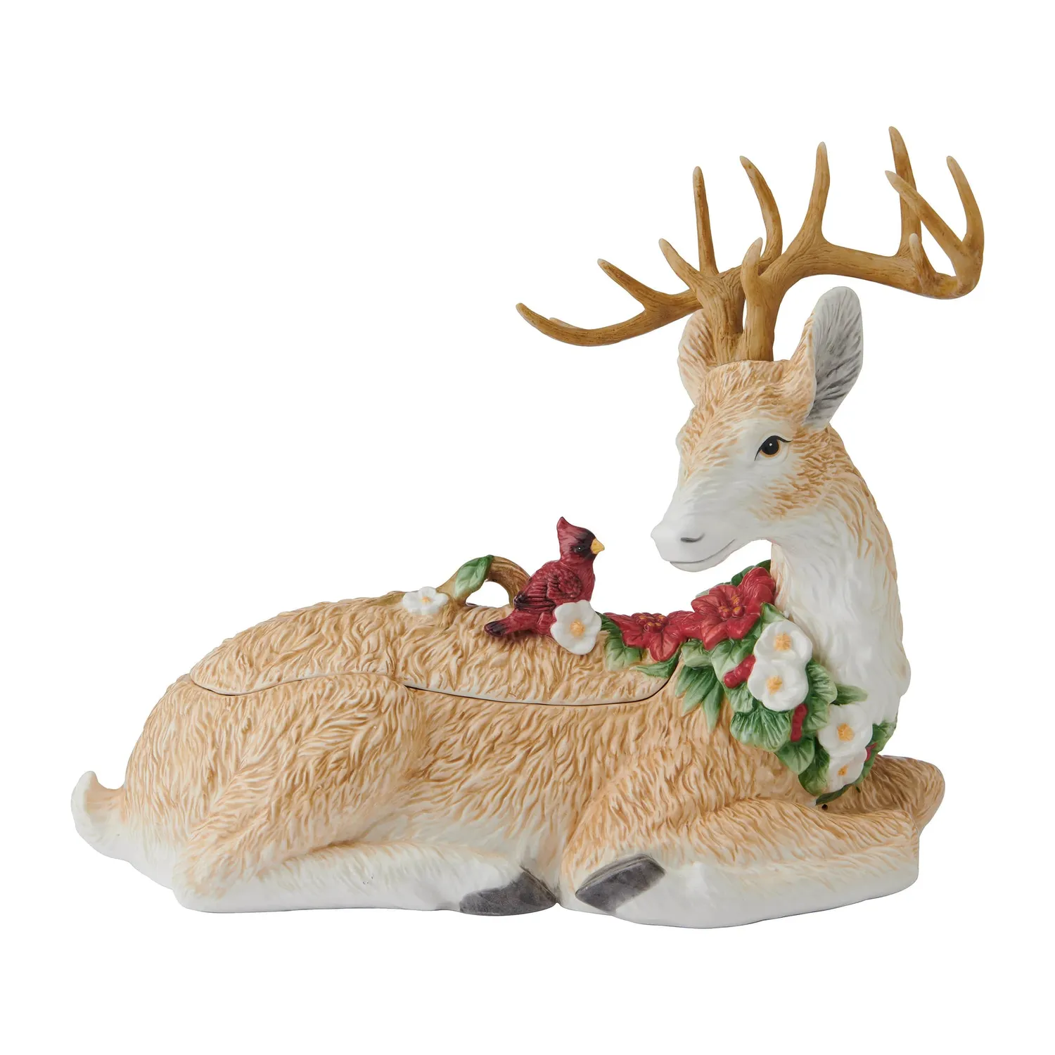 Fitz and Floyd Poinsettia Holiday Deer biscottiera cervo