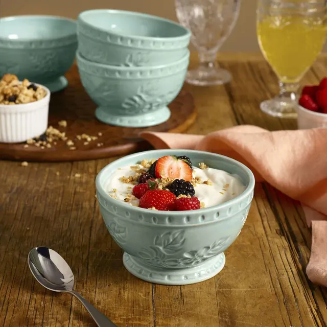 Fitz and Floyd English Garden ciotole zuppa set 4 gres