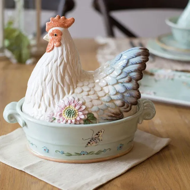 Fitz and Floyd Toulouse Hen Ciotola Verdure con Coperchio 1,4 L