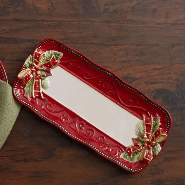 Fitz and Floyd Damask Holiday vassoio pane rettangolare rosso