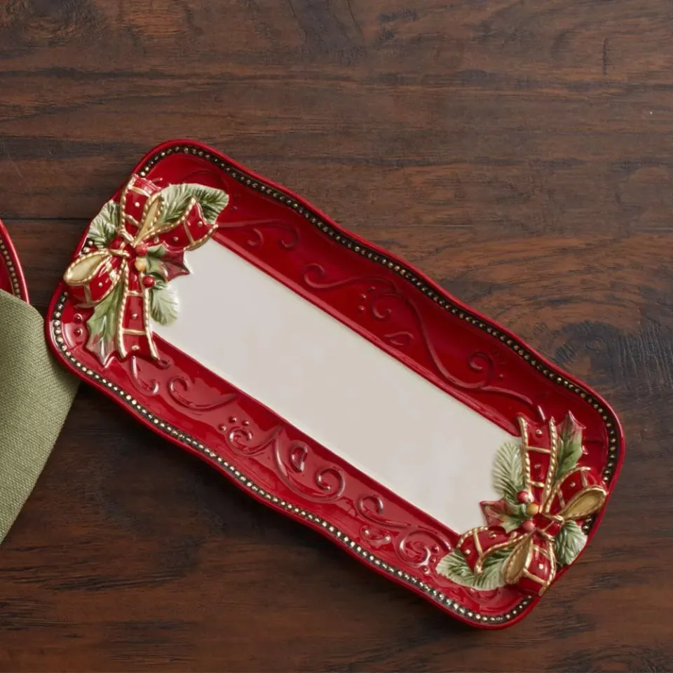 Fitz and Floyd Damask Holiday vassoio pane rettangolare rosso