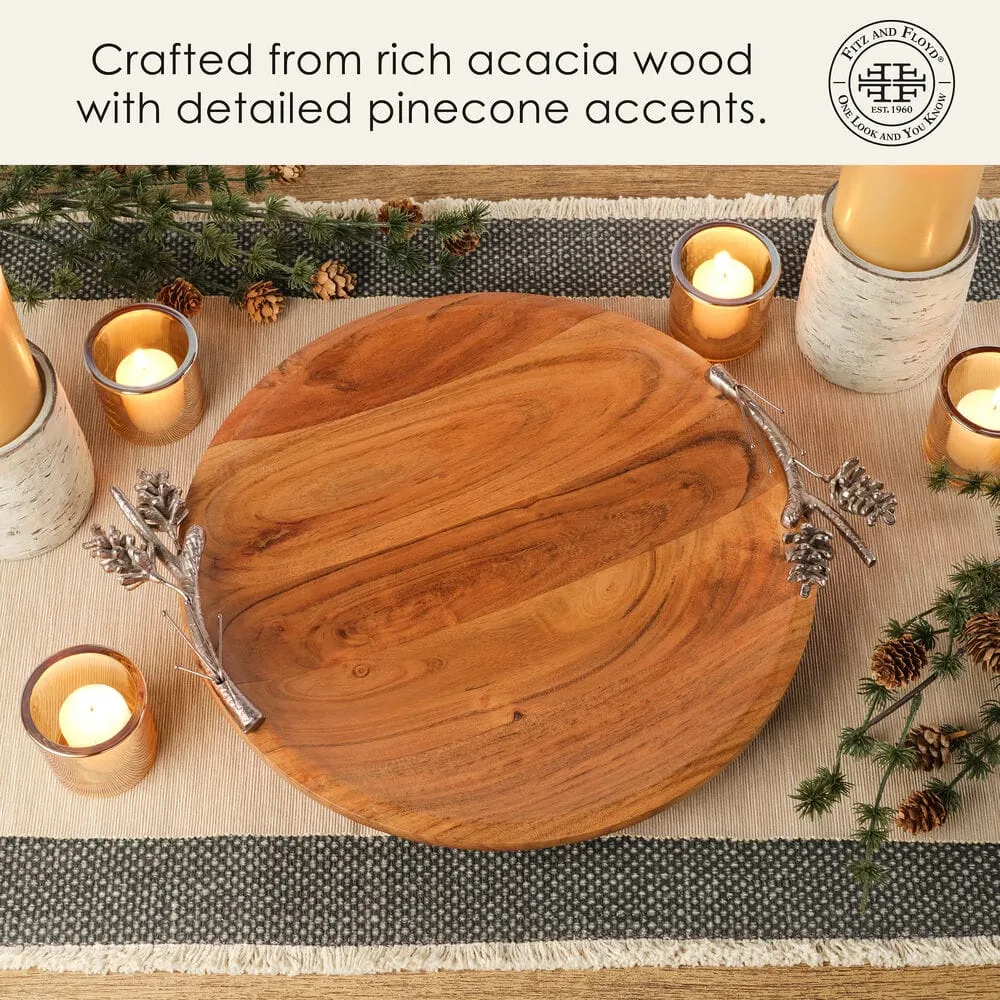 Fitz and Floyd Pinecone Round vassoio legno acacia