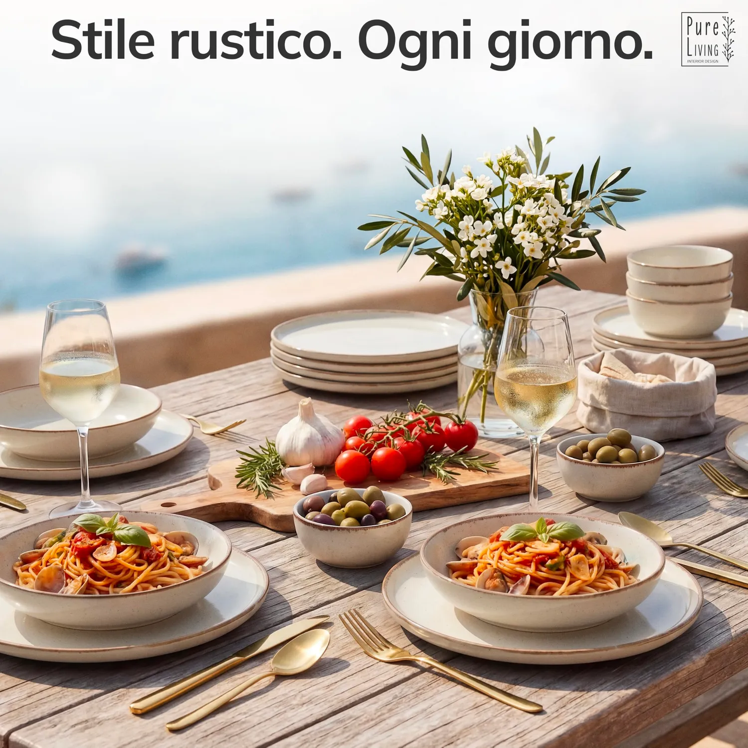 Pure Living Rustic Set 6 Ciotole Muesli Beige in Gres