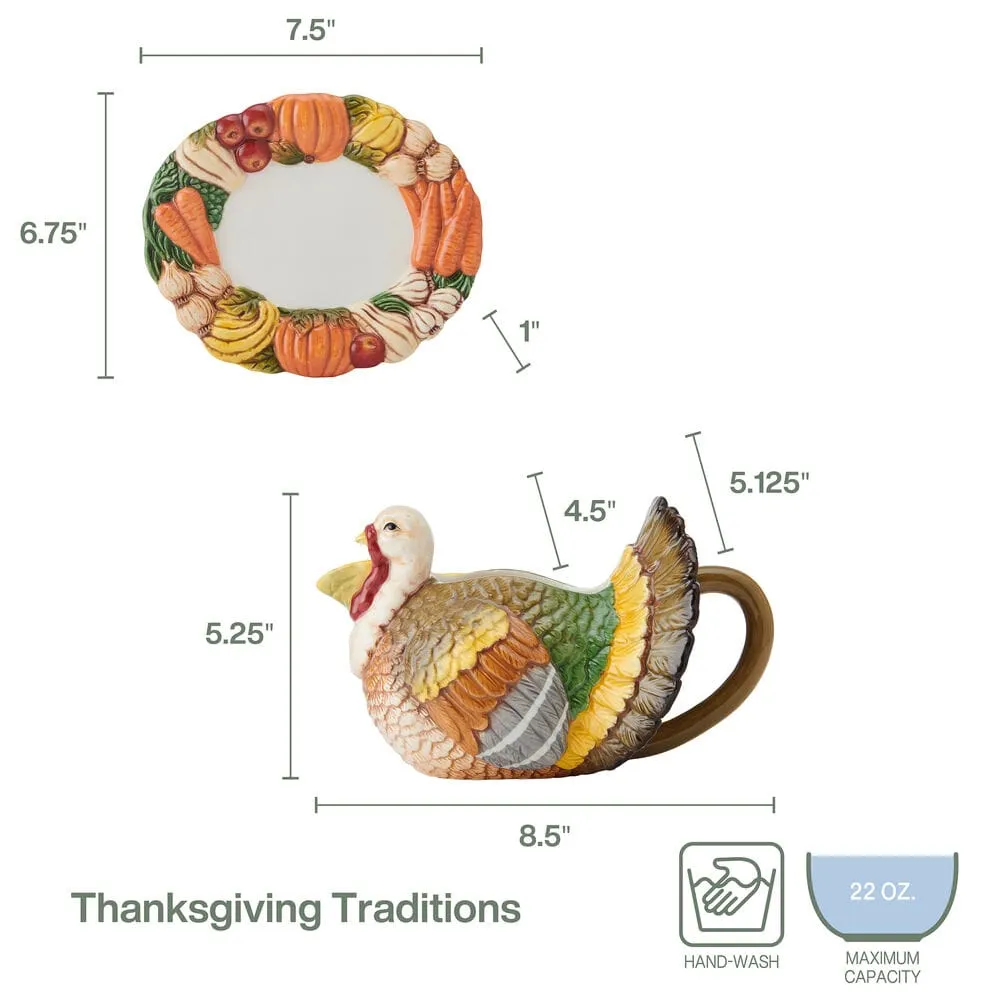 Fitz and Floyd Harvest Thanksgiving salsiera tacchino terracotta