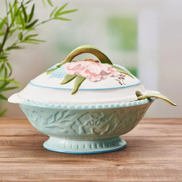 Fitz and Floyd Meadow zuppiera con mestolo 3,5 qt floreale