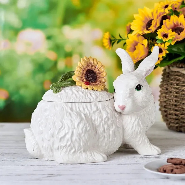 Fitz and Floyd Sunflower Rabbit biscottiera coniglio terracotta