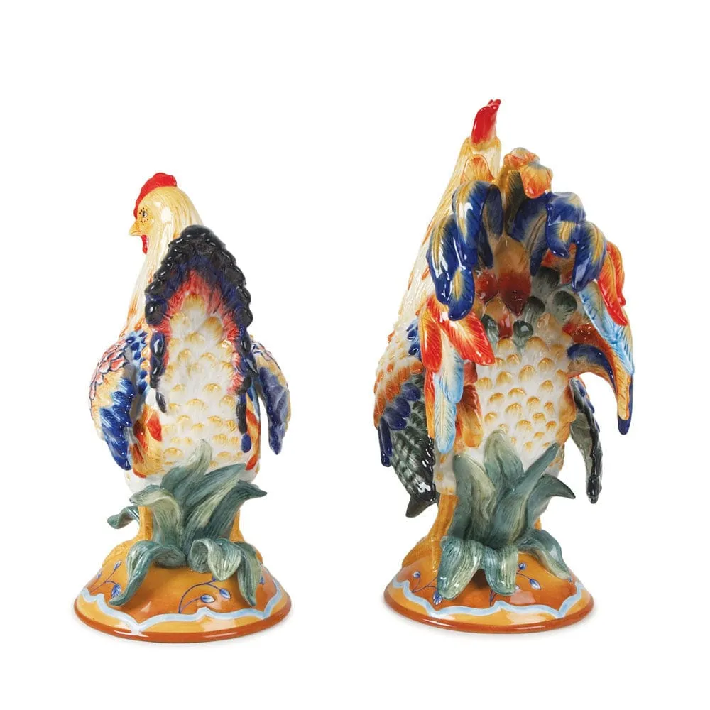 Fitz and Floyd Ricamo statuine gallo e gallina set 2 pz dipinte a mano