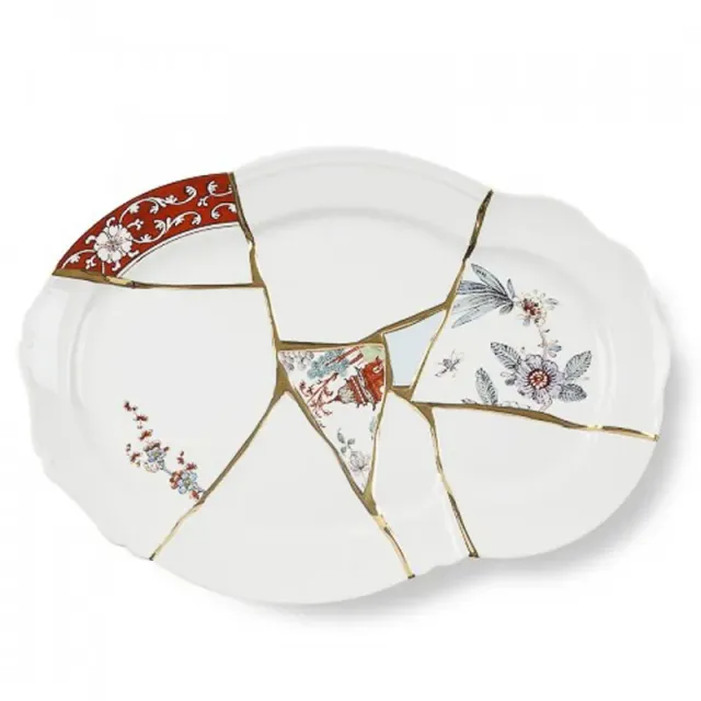 Seletti Kintsugi vassoio ovale porcellana oro