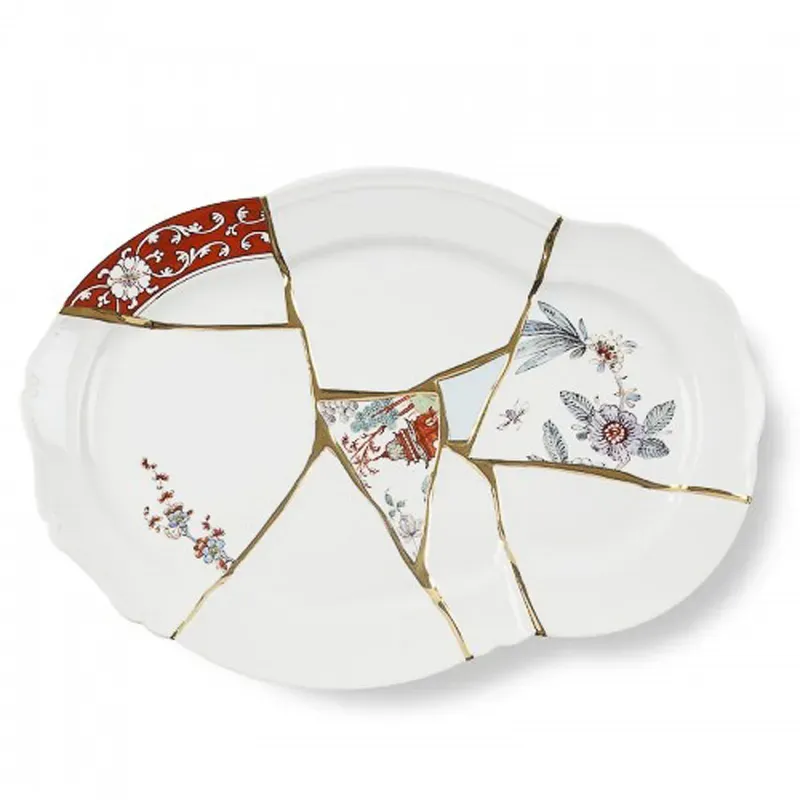 Seletti Kintsugi vassoio ovale porcellana oro