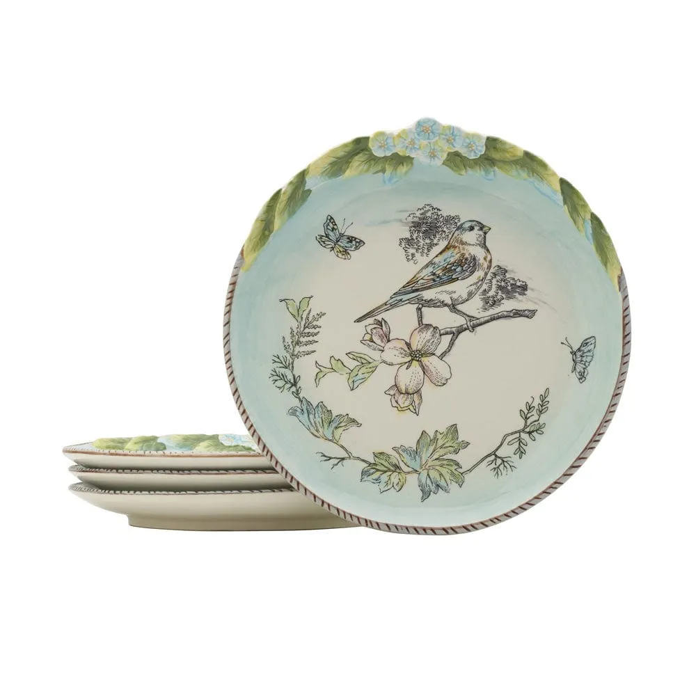 Fitz and Floyd English Garden piatti insalata uccello set 4 gres