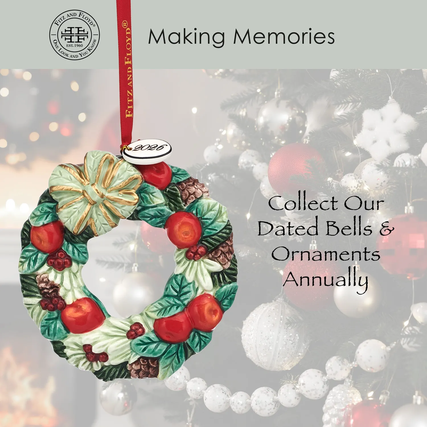Fitz and Floyd Winter Frost Wreath ornamento albero 2026