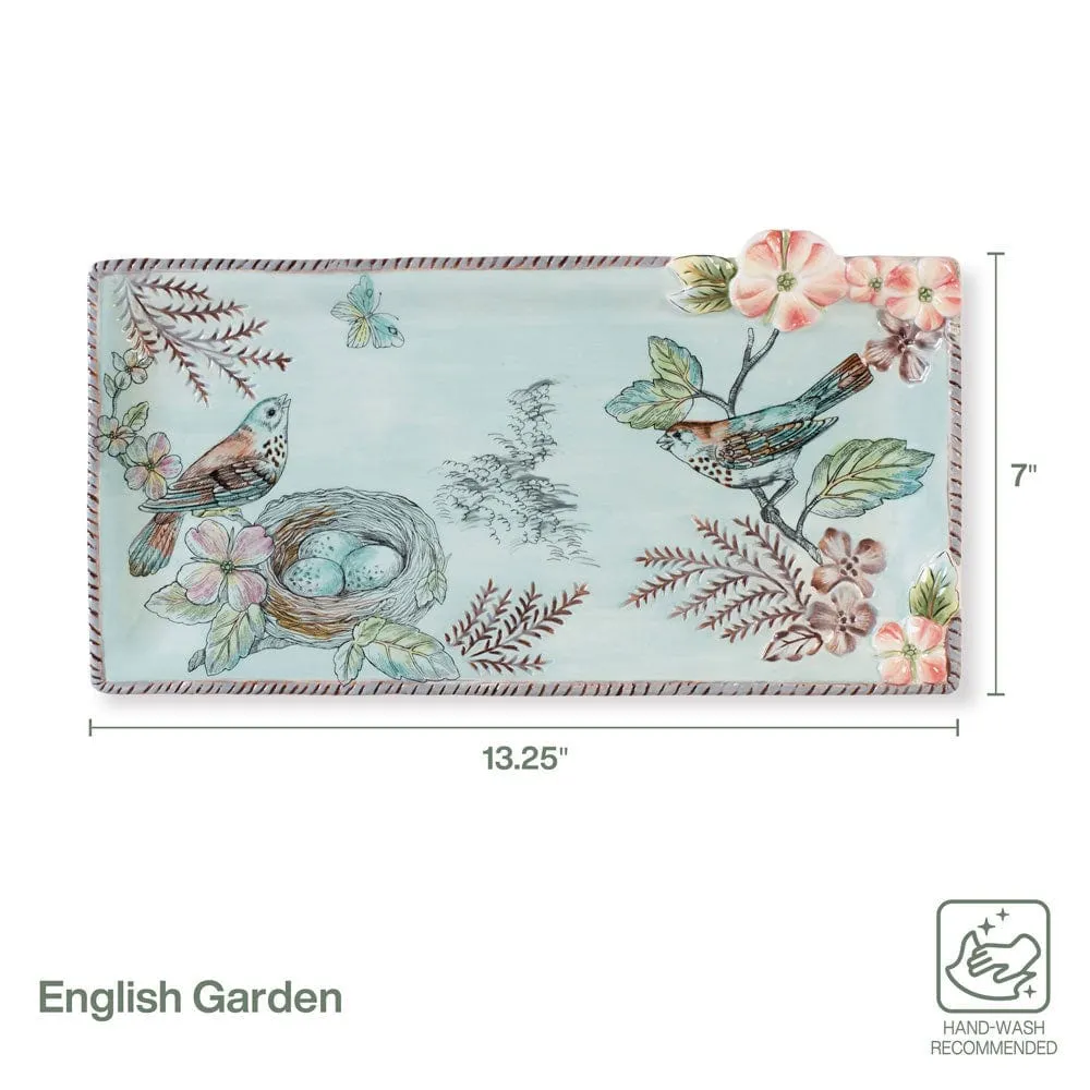 Fitz and Floyd English Garden Vassoio Portata Allungato Fiori