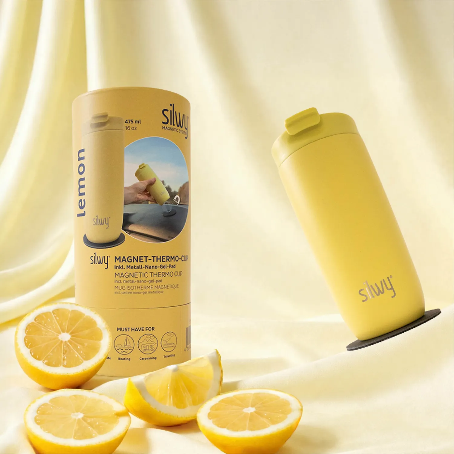 Silwy Limone Tazza Termica Magnetica Antigraffio da Viaggio