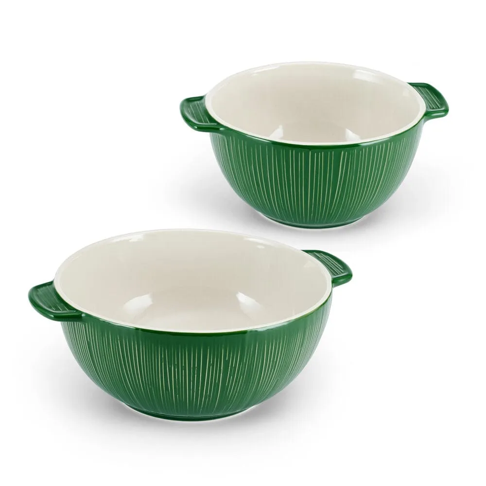 Fitz and Floyd Sicily Green set 2 ciotole da portata verde stoneware