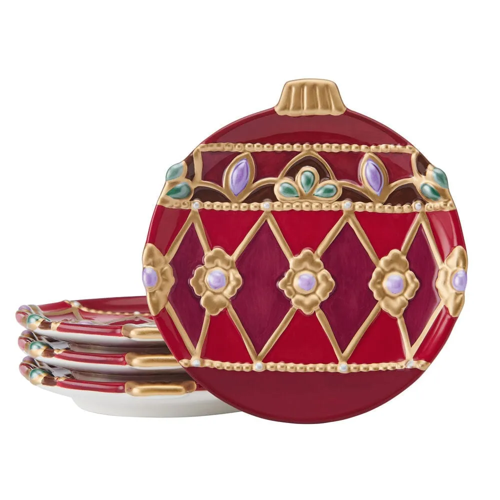 Fitz and Floyd Renaissance Holiday set 4 piattini antipasto rossi