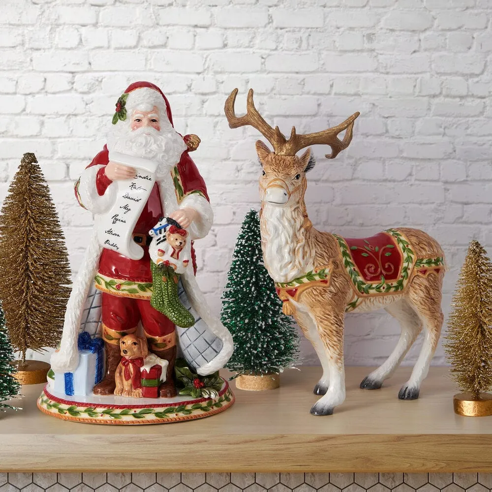 Fitz and Floyd Santa's Gift renna statuetta natale 25 cm terracotta