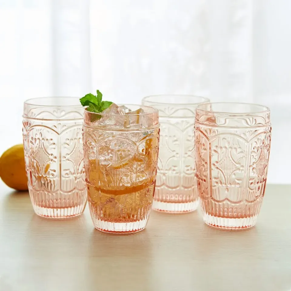 Fitz and Floyd Trestle bicchieri highball vetro rosa 4 pezzi 350ml